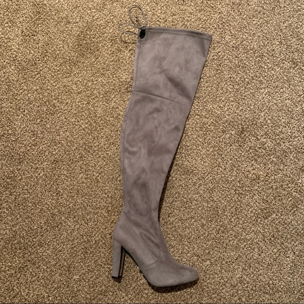 Grey thigh high boots